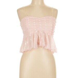 Women's Large Cami Tank Crop Top Pink w/ Ruffle Double Crazy Sweetheart